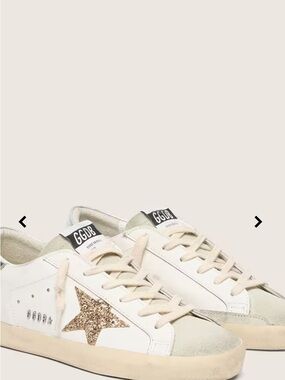 Golden Goose White Leather Sneakers with Gold Glitter Star Accent